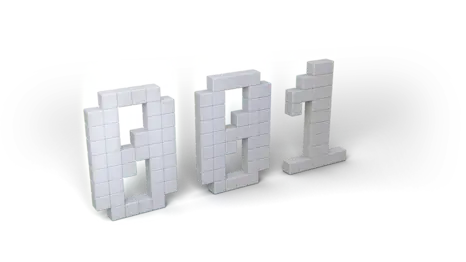 Die Zahl 001 als 3D Modell